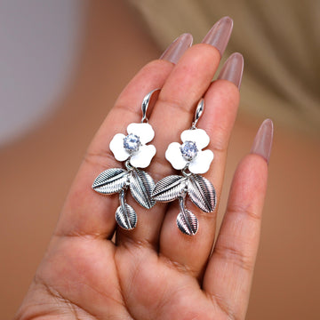 Swarovski Crystals White Floral Vine Bridal Earrings, Long Bridal Jewelry Bridal Earrings Clip On Earrings, Statement Earrings.